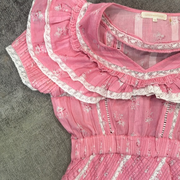 LoveShackFancy Natalia Mini Dress – Pink Floral Lace Ruffle – Size M - Picture 2 of 4